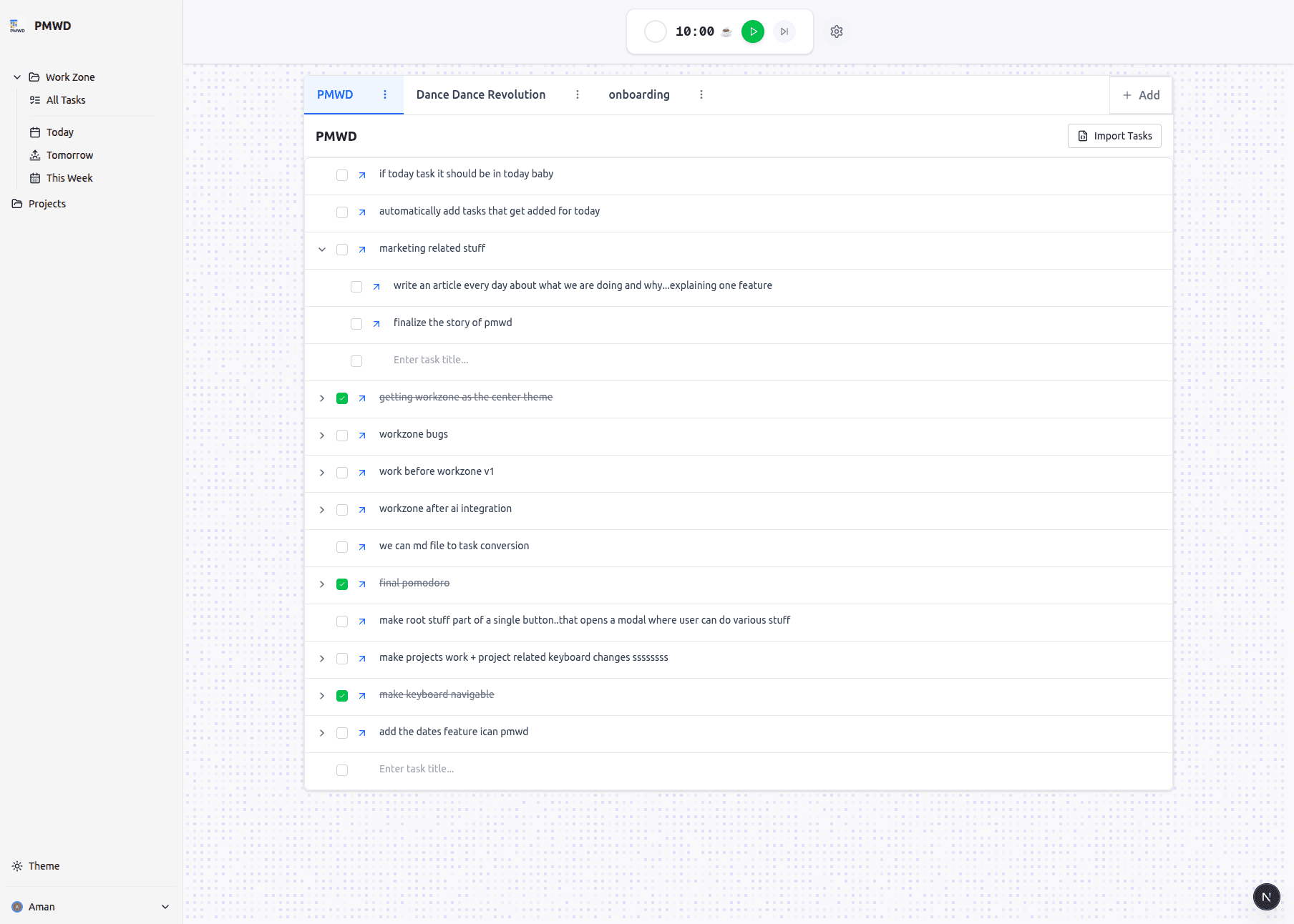 Full keyboard navigation with integrated timer