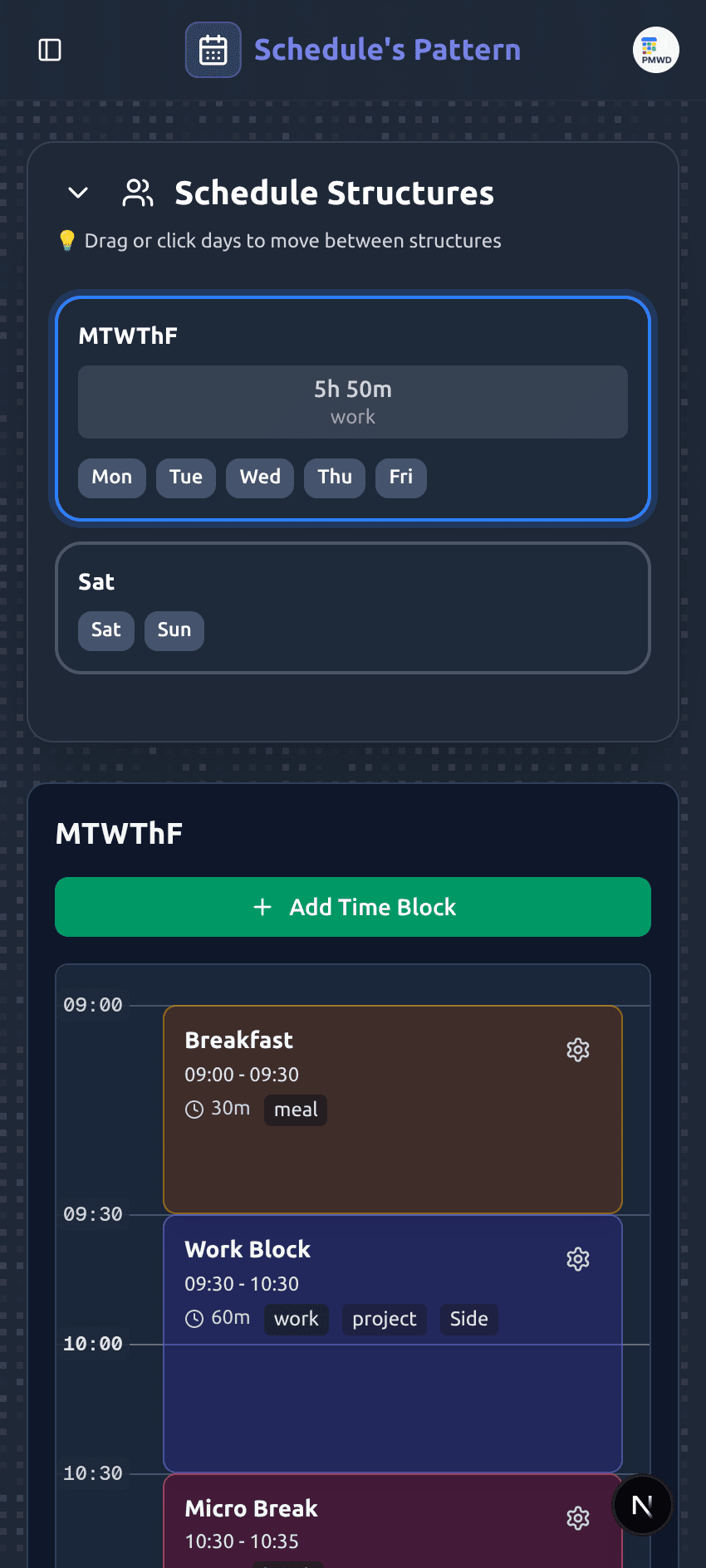 Schedule Pattern mobile preview