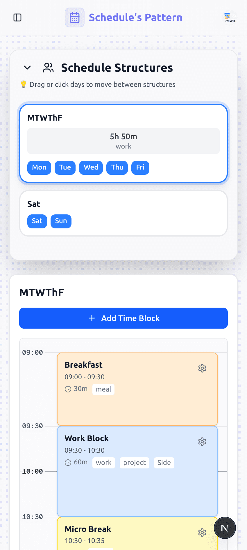 Schedule Pattern mobile preview